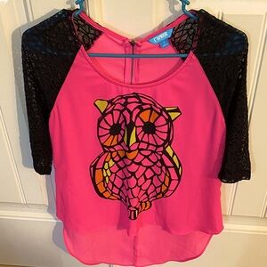 Women’s L'Amour by Nanette Lepore, Hot Pink Top with Owl Mosaic Design Size S